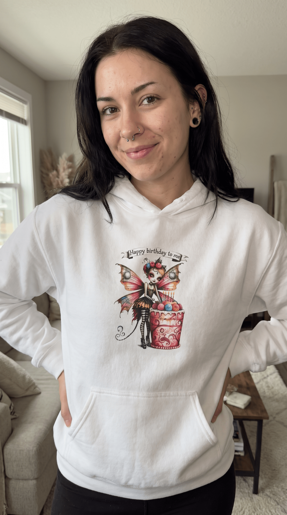 Fairy Butterfly - Happy Birthday to Me - Unisex Hoodie - Fairy and Cat with a Birthday Cake Sweatshirt - Marijuana Widow