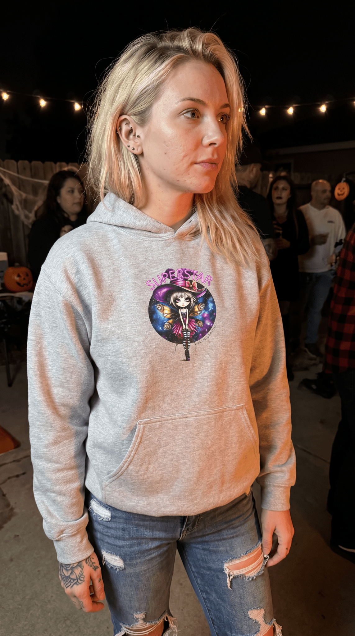 Backstage Pass Hoodie — Superstar Fairy - Neon Burlesque Theater Graphic Unisex Pullover - Marijuana Widow