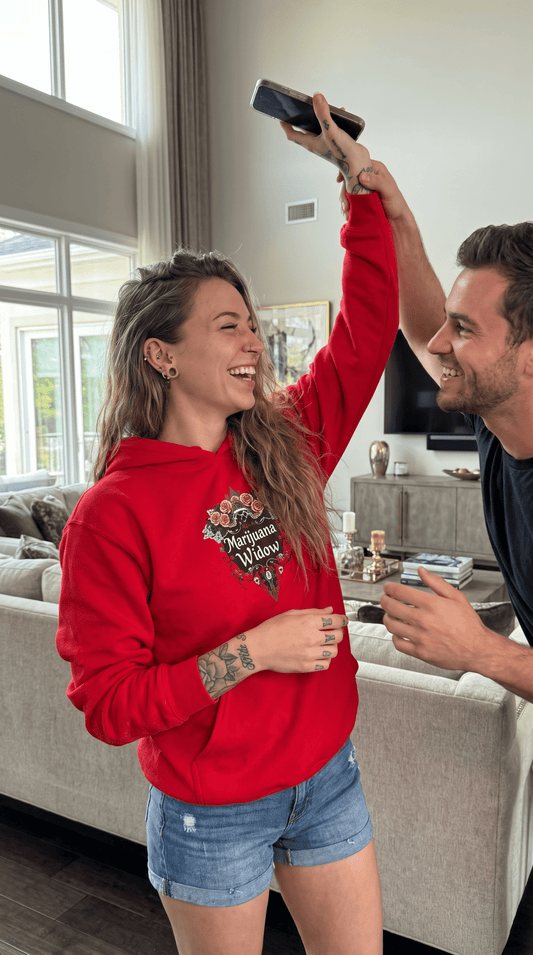 Marijuana Widow "Unlock My Heart" Hoodie - Pink Rose Covered Secret Lock Adorned with Skulls - Marijuana Widow