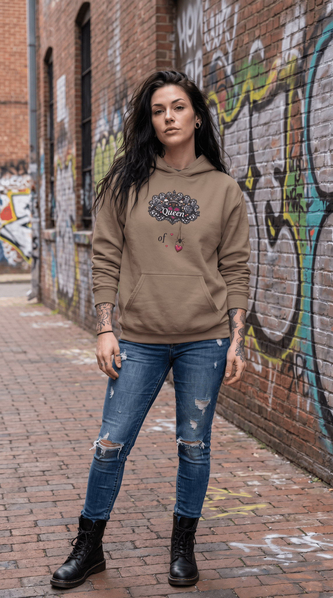 Queen of Hearts Hoodie - Spider Heart Drop Floral Sweatshirt Pullover - Marijuana Widow