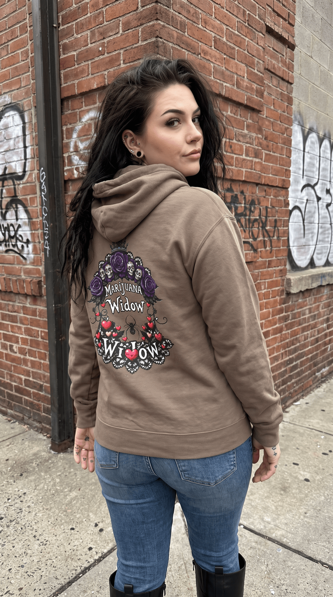 Queen of Hearts Hoodie - Spider Heart Drop Floral Sweatshirt Pullover - Marijuana Widow