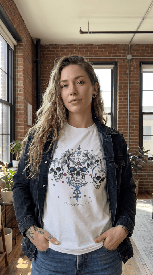 Dia de Los Muertos - Skulls - Blue Pink Green - Unisex T-shirt - Marijuana Widow