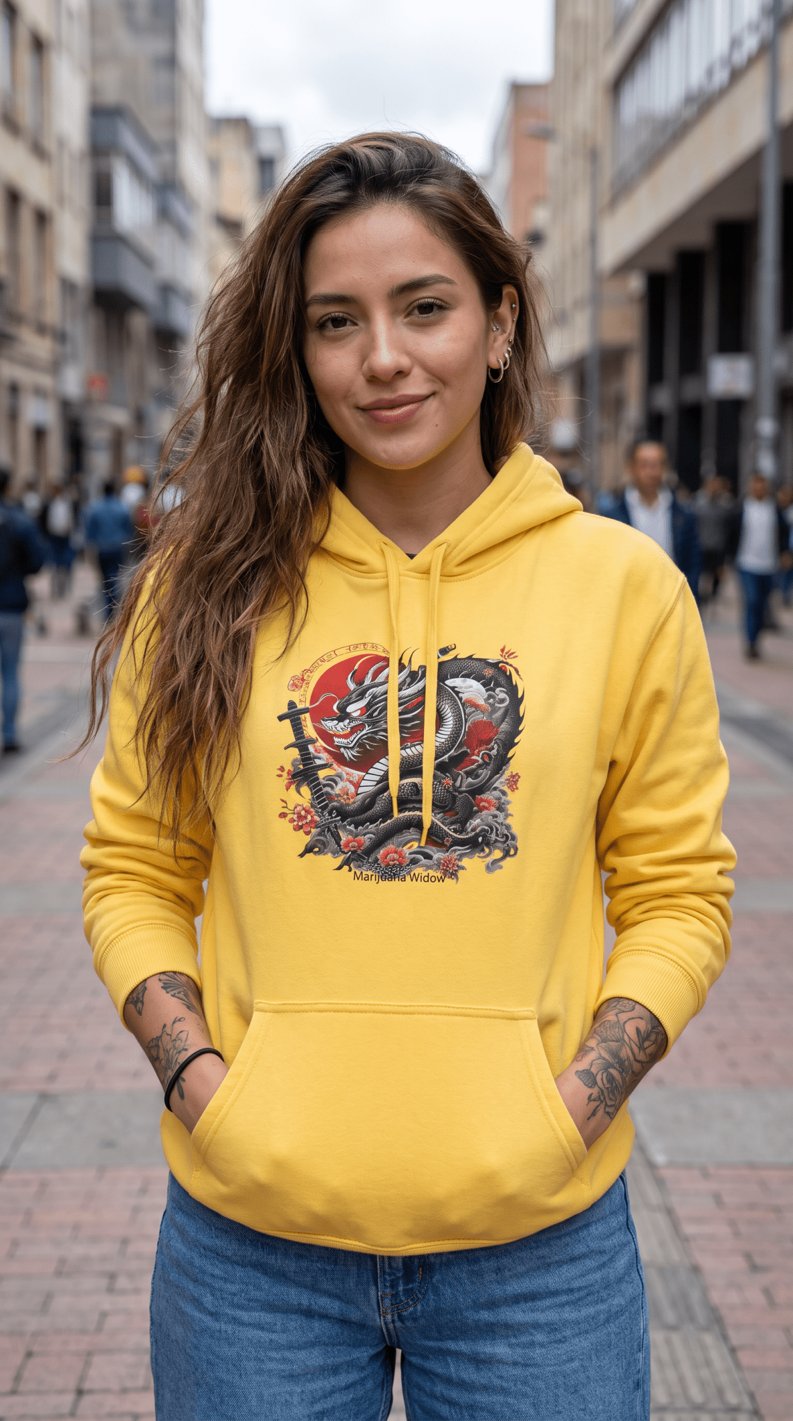 Koi Dragon Hoodie - Japanese Tattoo Style, Red Black - Unisex Sweatshirt - Marijuana Widow