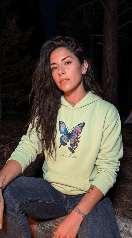 Butterfly Floral Hoodie — Women's Nature-Inspired Pullover with Front and Back Graphic - Marijuana Widow
