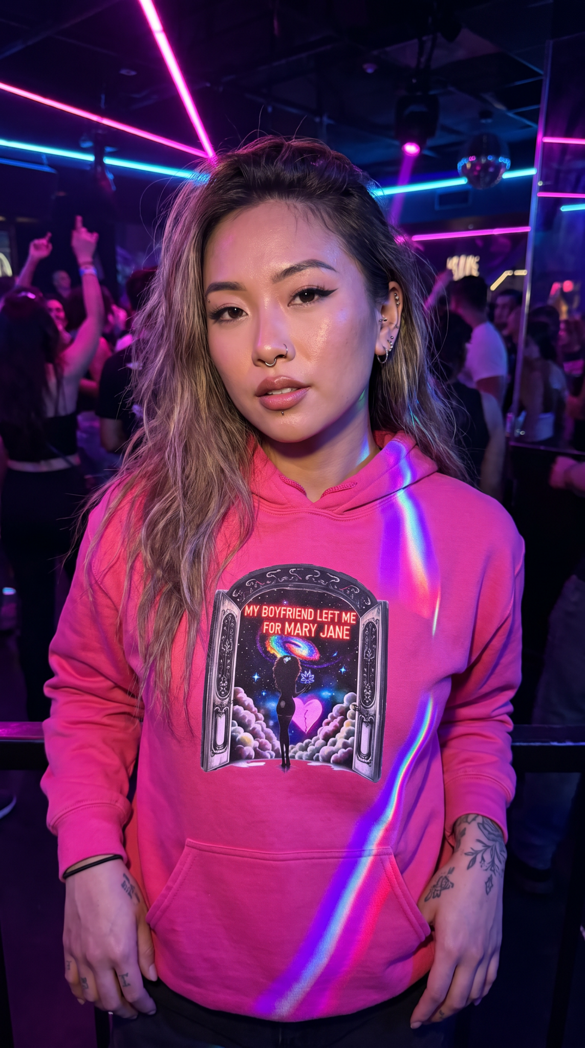 Mary Jane Galaxy Window Hoodie — "My Boyfriend Left Me For Mary Jane" Space Portal Graphic - Marijuana Widow