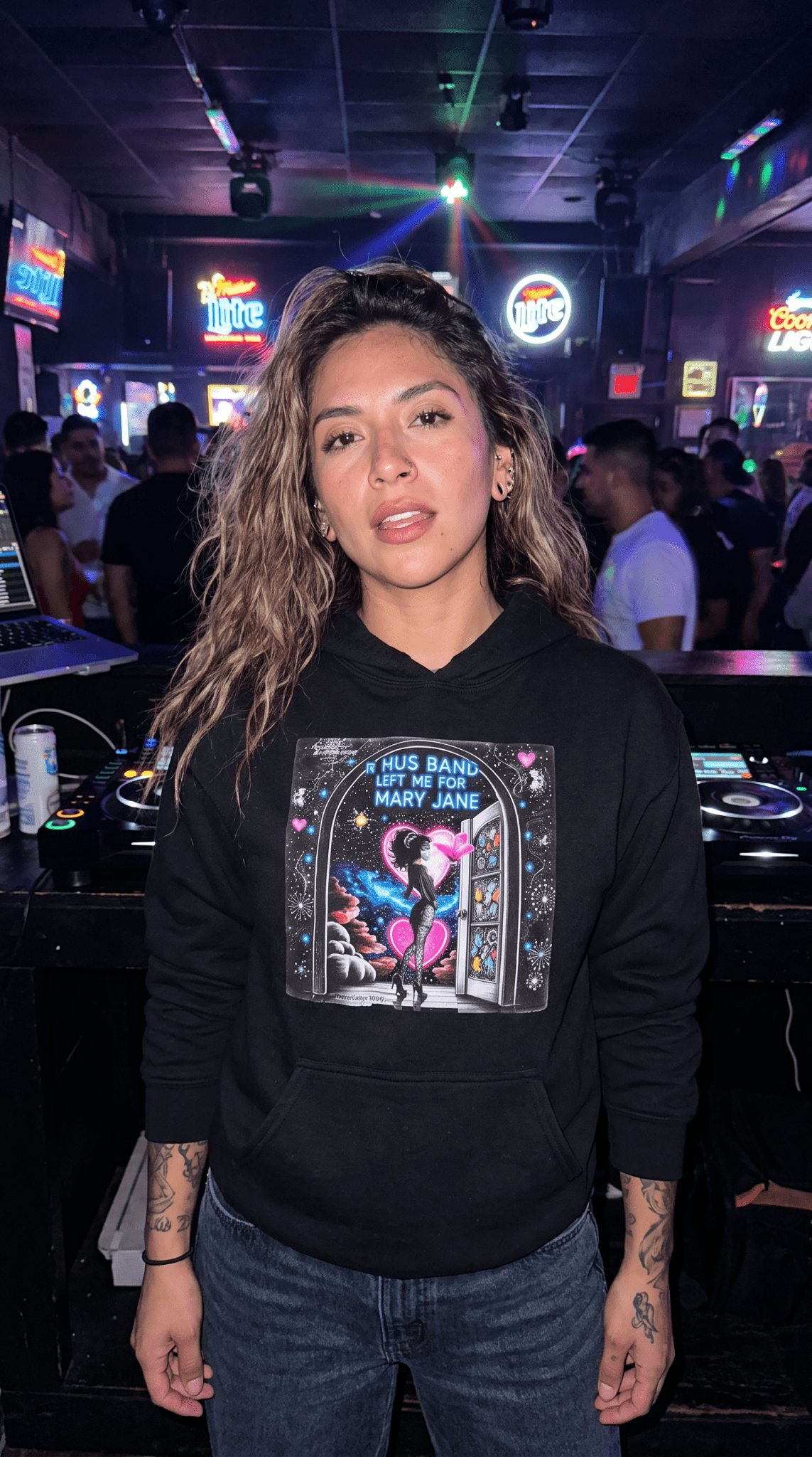Mary Jane Galactic Heart Hoodie — "My Husband Left Me For Mary Jane" Graphic - Marijuana Widow