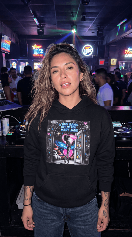 Mary Jane Galactic Heart Hoodie — "My Husband Left Me For Mary Jane" Graphic - Marijuana Widow