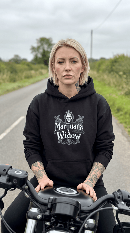 Marijuana Widow "Kingdom of the Widow" Hoodie — Gothic Skull Cannabis Emblem - Unisex Pullover - Marijuana Widow