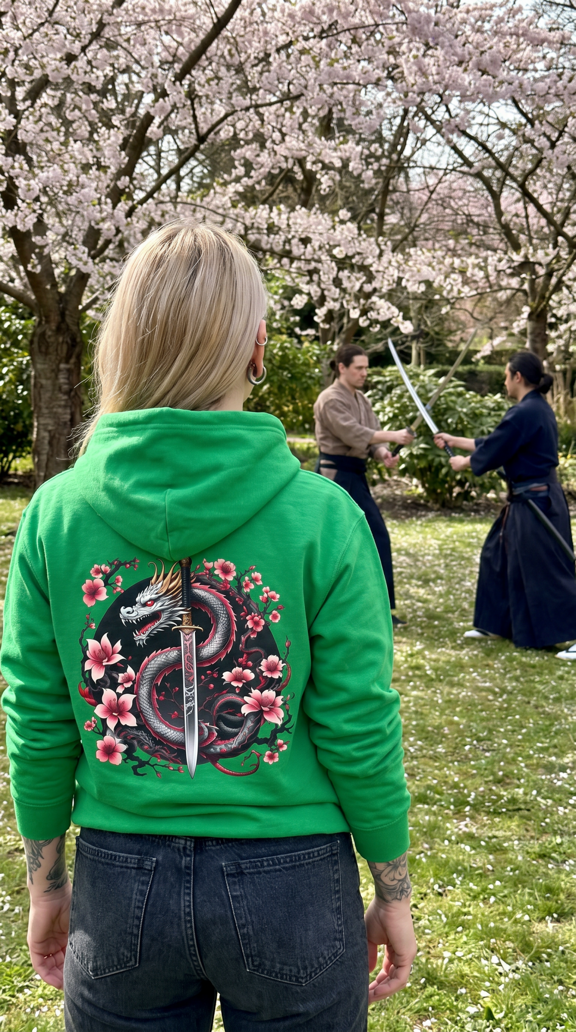 Black Dragon, Black Moon - Dragon Dagger Zip Hoodie – Sakura Sword Back Graphic - Marijuana Widow