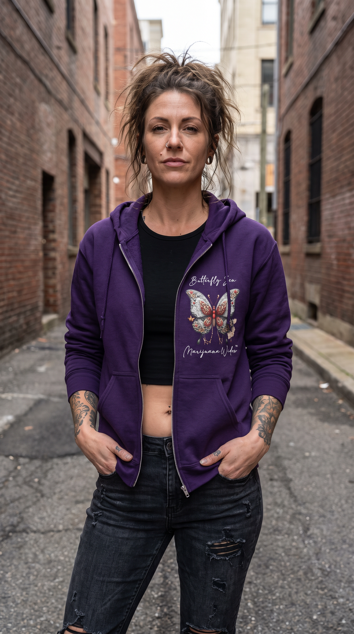 Zen Destiny - Moon & Butterfly Unisex Zip Hoodie