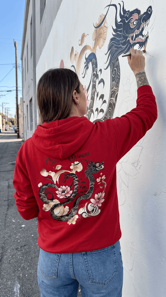 Ride the Dragon - Dragon Floral Hoodie - Japanese-Inspired Unisex Hoodie - Marijuana Widow
