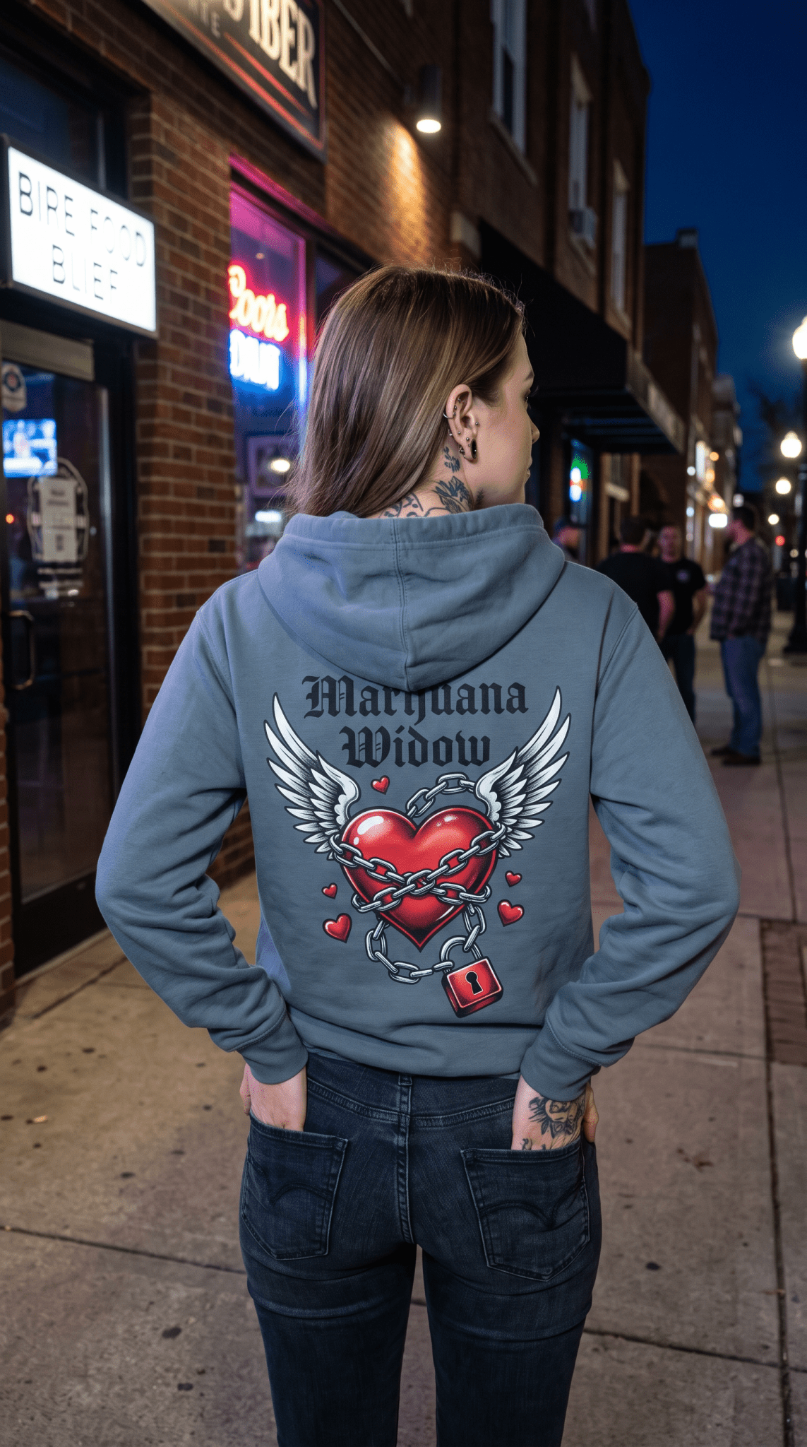 Winged Heart Lock Hoodie — Locked Heart Graphic Pullover Front and Back Graphic - Marijuana Widow