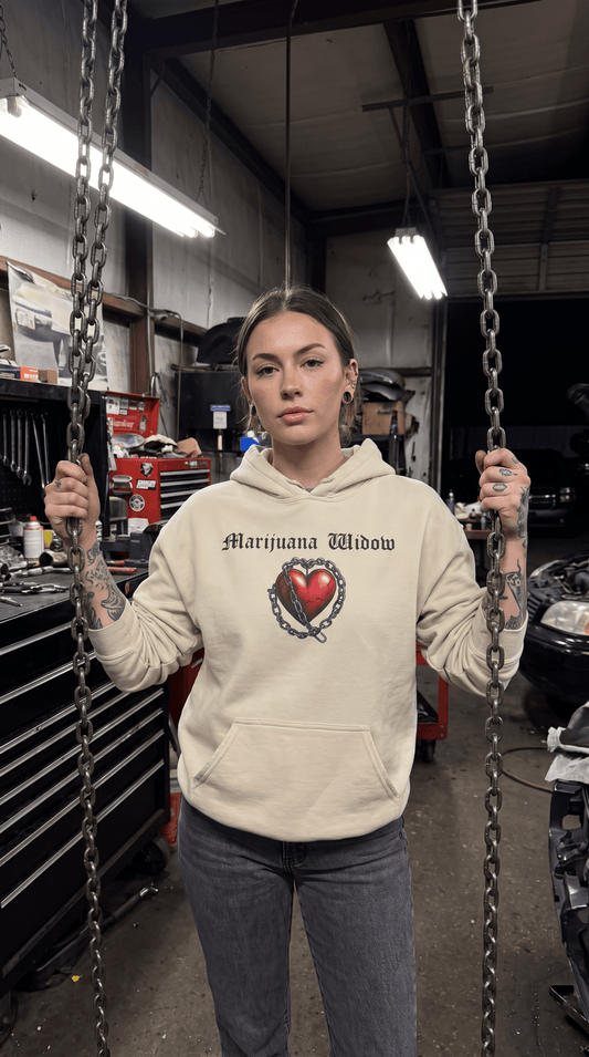 Broken Heart Locked in Chain Hoodie – Gothic Red Heart Graphic Unisex Sweatshirt - Marijuana Widow