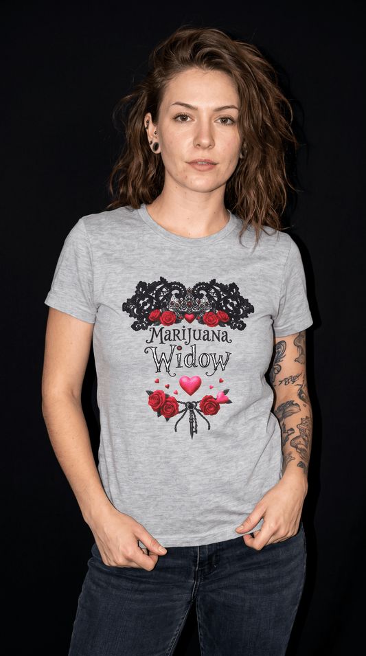 Marijuana Widow "Nobility" Women's Tee - Roses Hearts Lace Graphic T-Shirt - Marijuana Widow