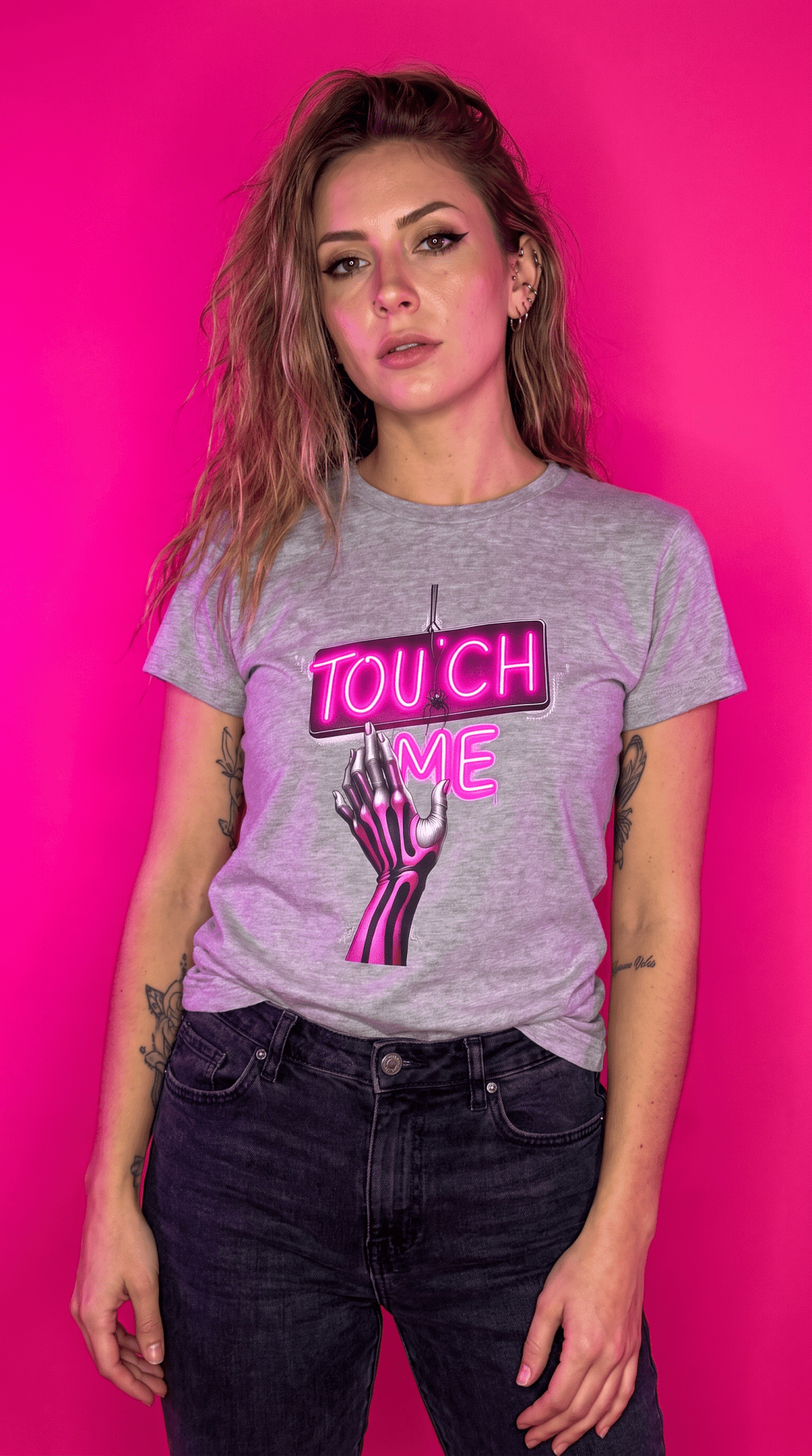 Touch Me - Neon Pink Sign - Women's Softstyle Tee - Marijuana Widow