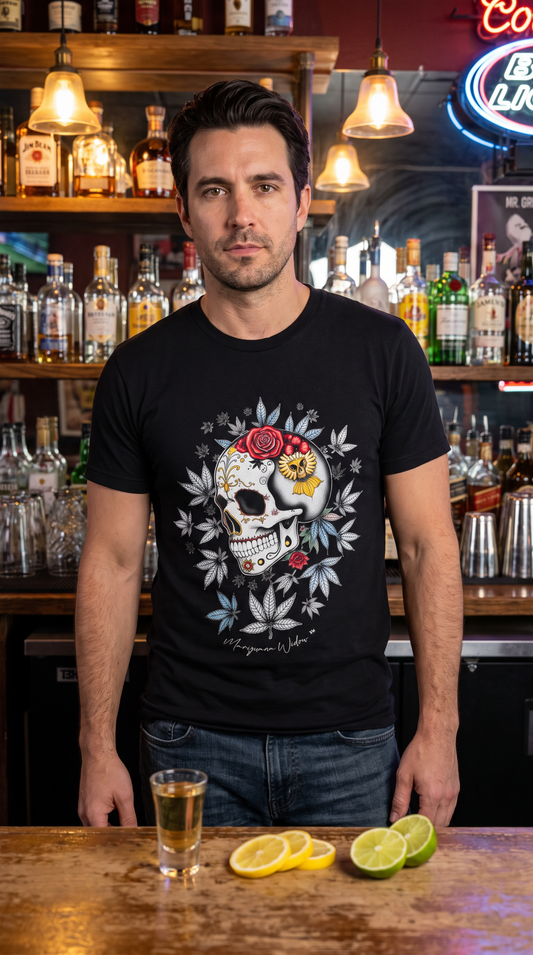 Dia de Los Muertos - Skull - Black Red Gold - Unisex T-shirt - Marijuana Widow