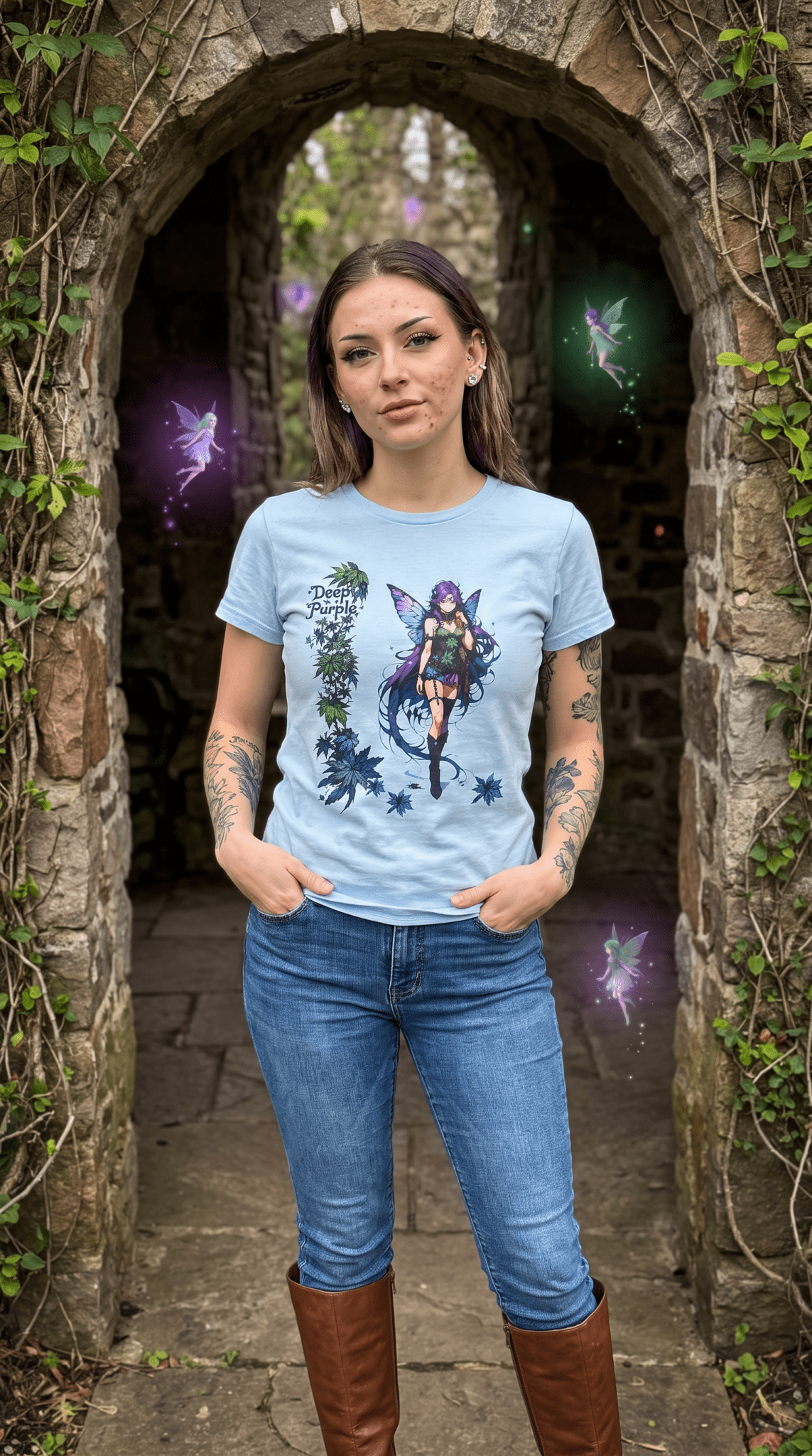 Deep Purple - Fairy Anime T-Shirt — Purple Winged Fairy Illustration - Marijuana Widow