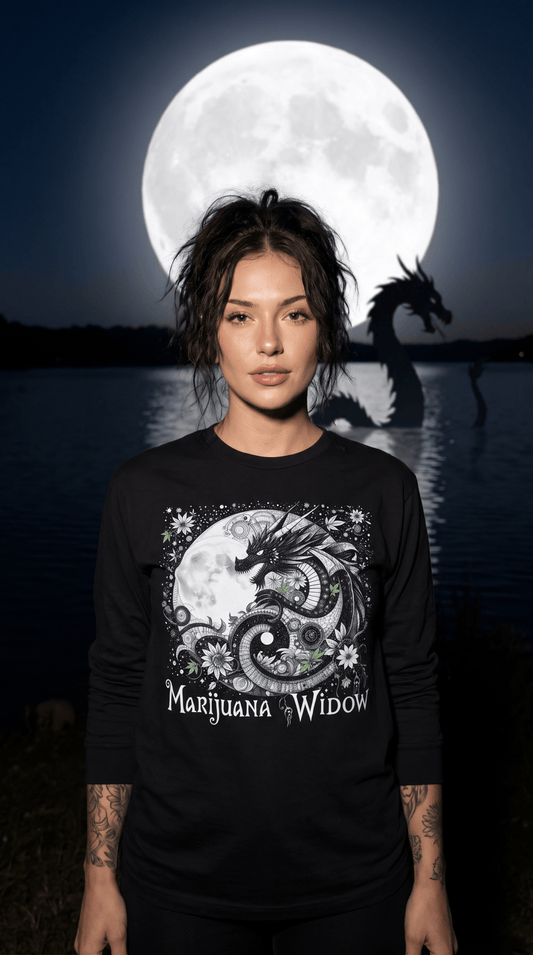 Dragon Rising Moon Long Sleeve Tee — Gothic Moon Graphic Shirt - Marijuana Widow