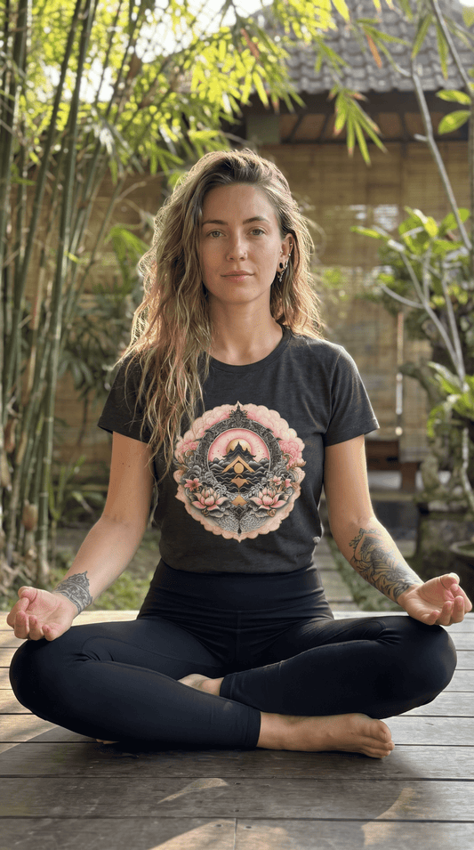 Tranquil Mountain Morning — Boho Sunrise Nature Graphic - Women's Tee - Marijuana Widow