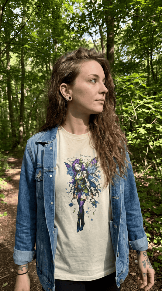 Fairy Art Tee — Lacewing Protector - Purple Green Watercolor Fairy Graphic - Unisex T-Shirt - Marijuana Widow