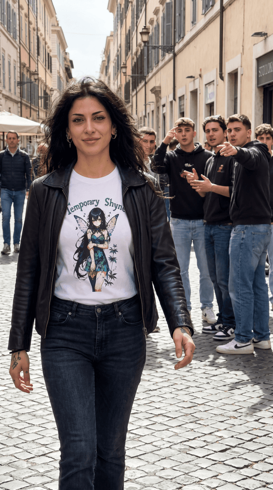 Fairy Anime T-Shirt — Temporary Shyness - Gothic Floral Winged Girl Graphic Tee - Unisex - Marijuana Widow