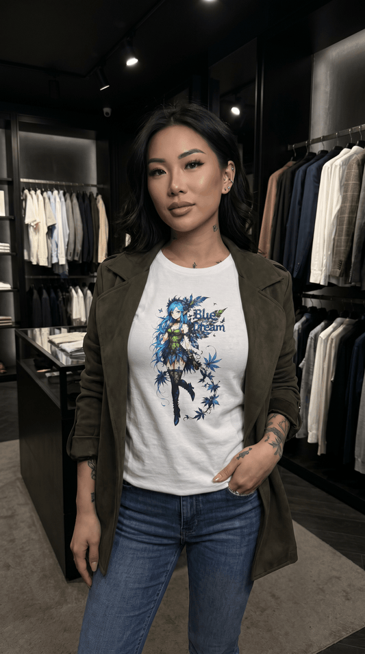 Blue Dream Anime Fairy T-Shirt — Floral Fantasy Graphic Unisex T-shirt - Marijuana Widow