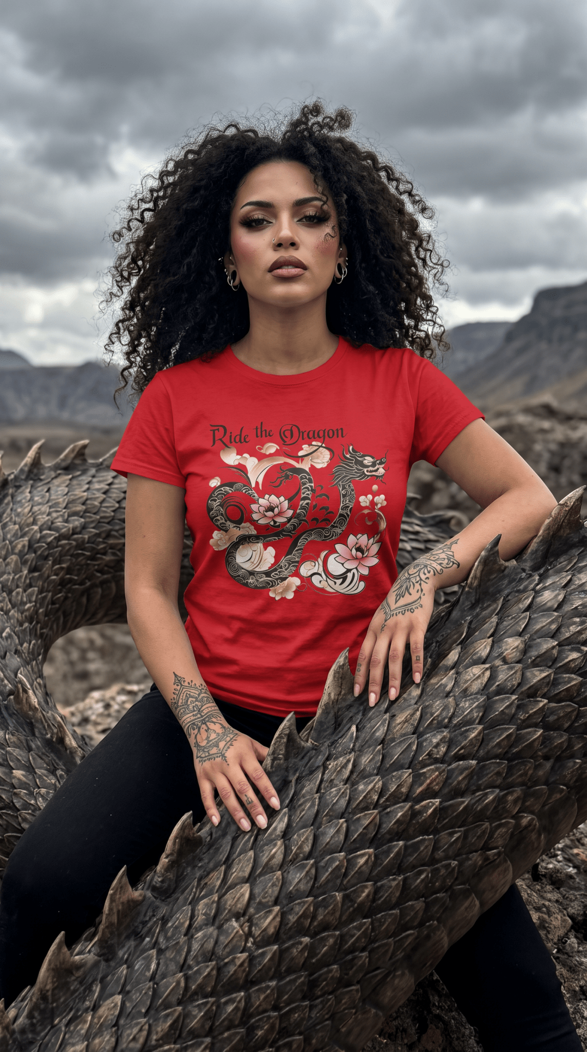 Ride the Dragon - Dragon & Cherry Blossom Women's Tee - Marijuana Widow