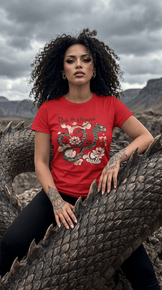 Ride the Dragon - Dragon & Cherry Blossom Women's Tee - Marijuana Widow