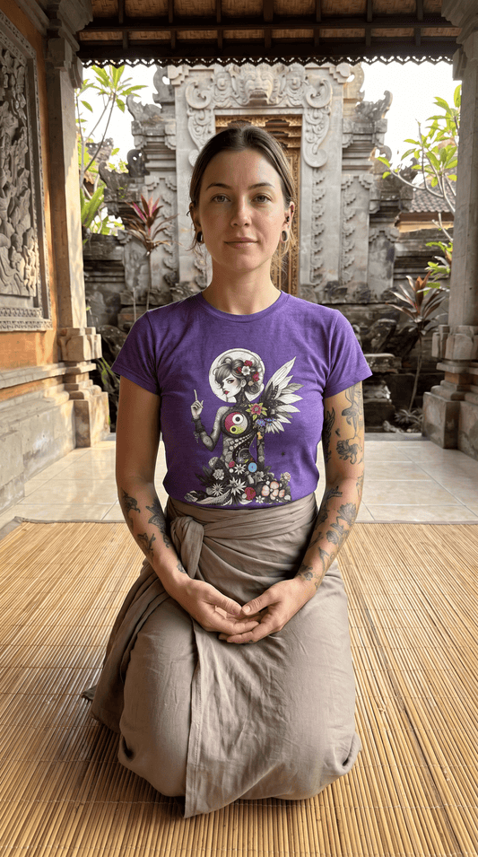 Angel Goddess Ying Yang Tee — Whimsical Botanical Art Women's T-shirt - Marijuana Widow