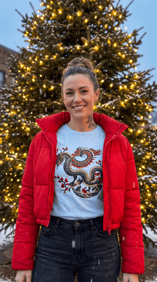 Dragon Floral Women's Tee — Vintage Eastern Serpent Graphic Shirt - Marijuana Widow