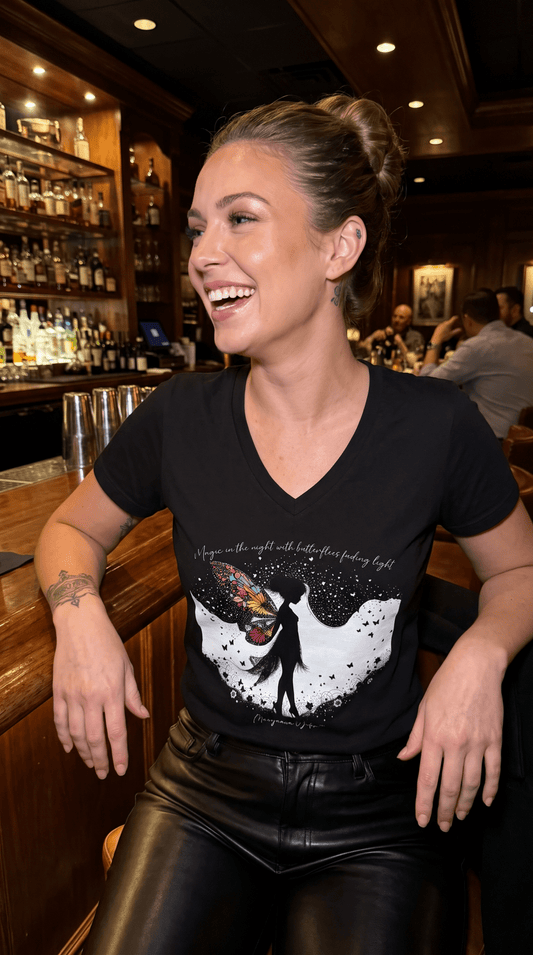 Fairy Dance with Butterflies at Night - V-Neck Tee for Women - Marijuana Widow