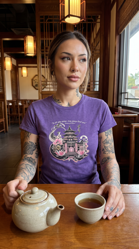 Japanese Temple Sakura Women's Tee — Pagoda with Cherry Blossoms - Women's T-Shirt
