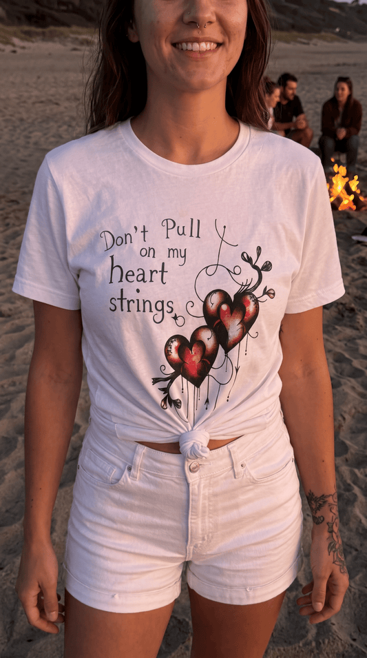 Heart String Graphic Tee — Romantic Red Hearts Tattoo-Style - Women's T-Shirt - Marijuana Widow