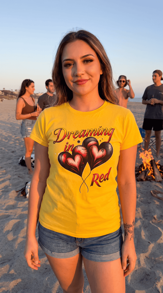 Dreaming in Red - Red & Black Heart Balloons Graphic - Women's Tee - Marijuana Widow