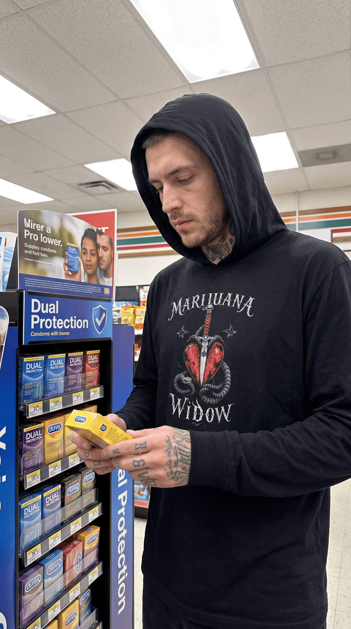 Marijuana Widow "Dual Protection" Long Sleeve Hooded T-Shirt - Marijuana Widow