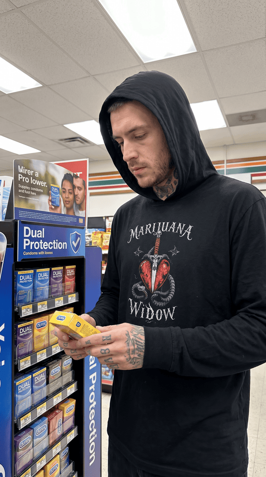 Marijuana Widow "Dual Protection" Long Sleeve Hooded T-Shirt - Marijuana Widow