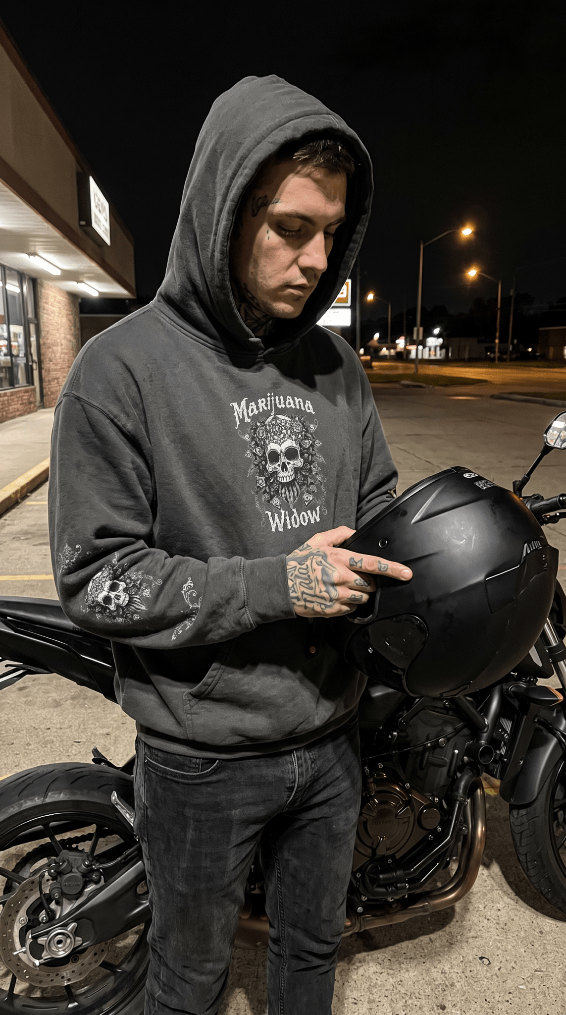 Marijuana Widow "Endangered Skull" Graphic Hoodie - Ink Art Sweatshirt with Front Back Sleeves Graphics - Marijuana Widow