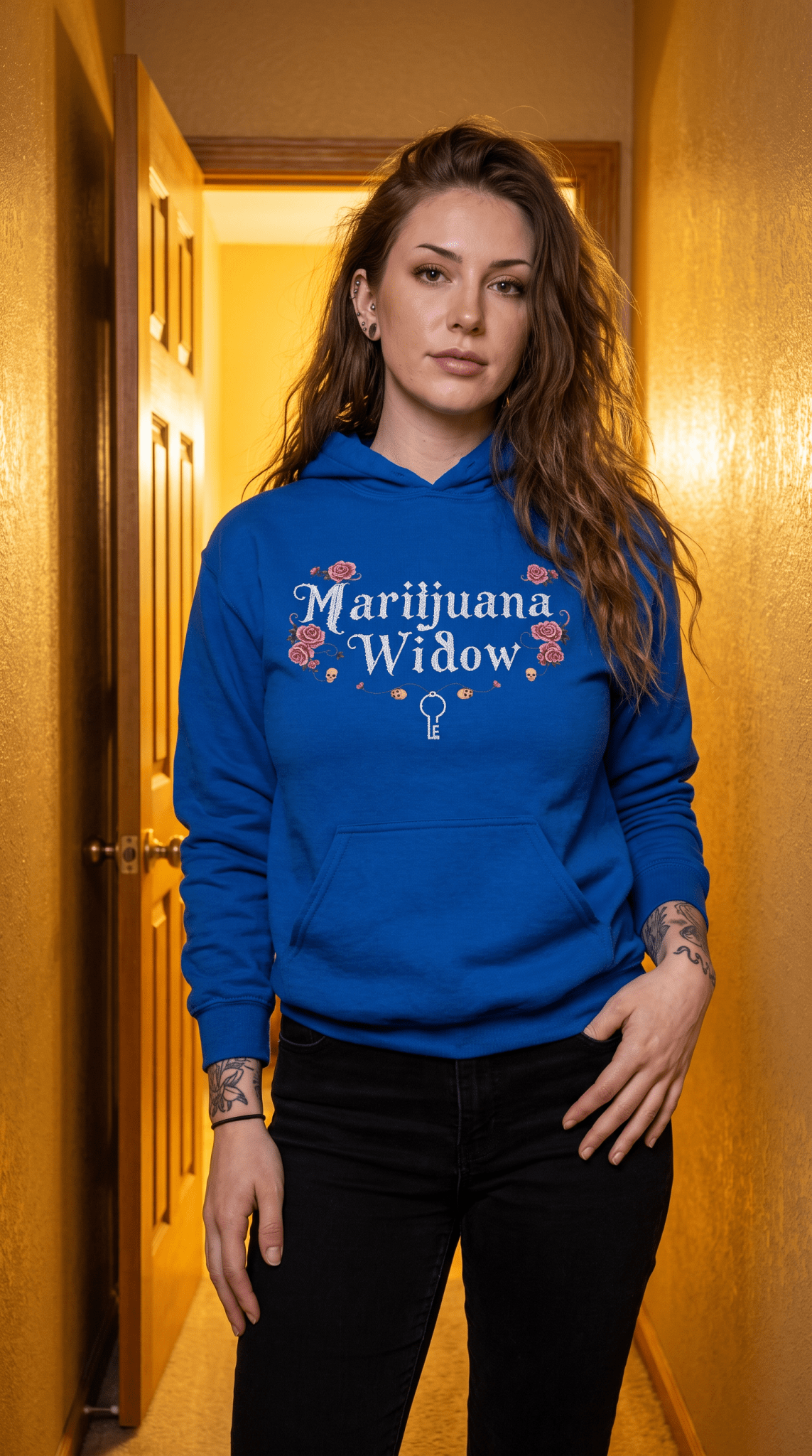 Marijuana Widow "Heart Aperture" - Pink Rose with Lace and Skulls Floral Hoodie - Marijuana Widow