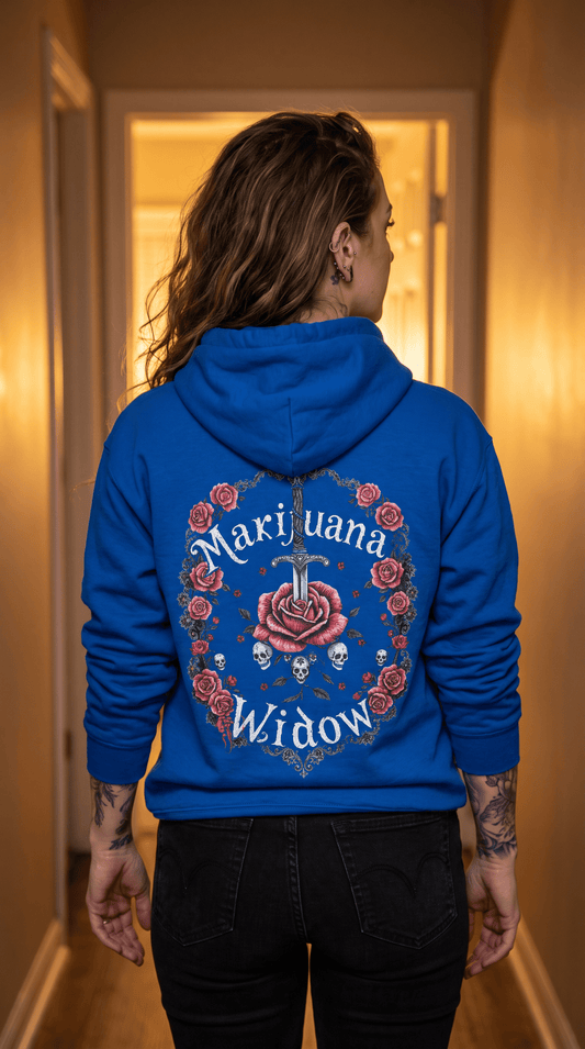 Marijuana Widow "Heart Aperture" - Pink Rose with Lace and Skulls Floral Hoodie - Marijuana Widow