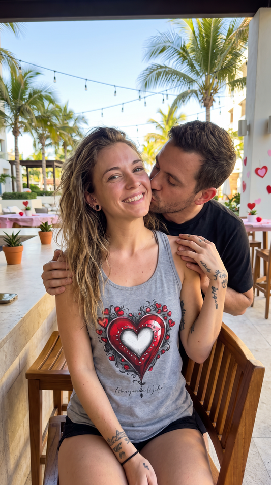 Valentine Heart Tank Top — Red Decorative Heart Graphic for Women - Marijuana Widow