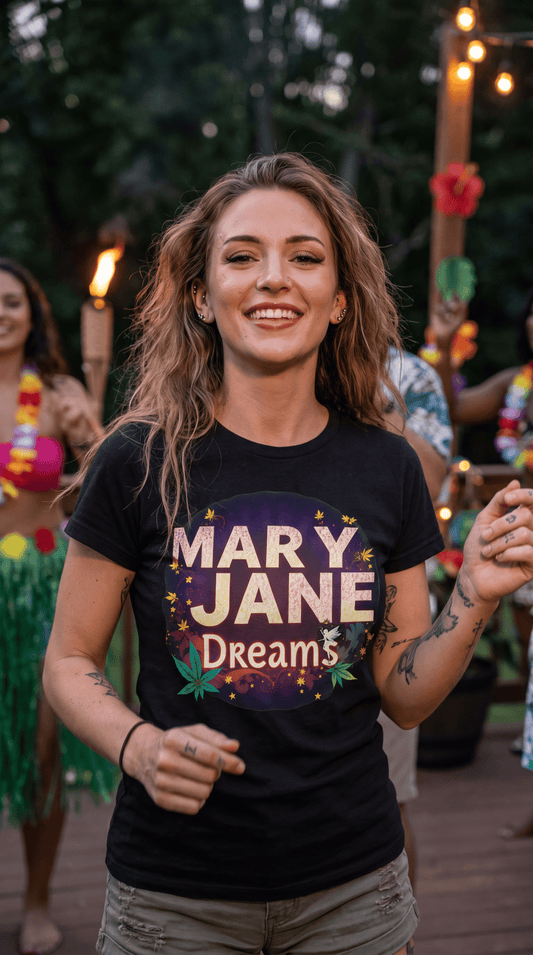 Mary Jane Dreams — Name in Lights — Cannabis Leaf Women's Tee - Marijuana Widow