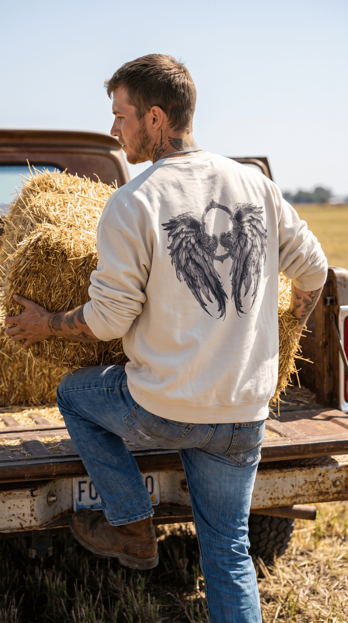 Marijuana Widow Gothic Angel Wings Sweatshirt - Wings Skulls Graphic Front and Back - Marijuana Widow