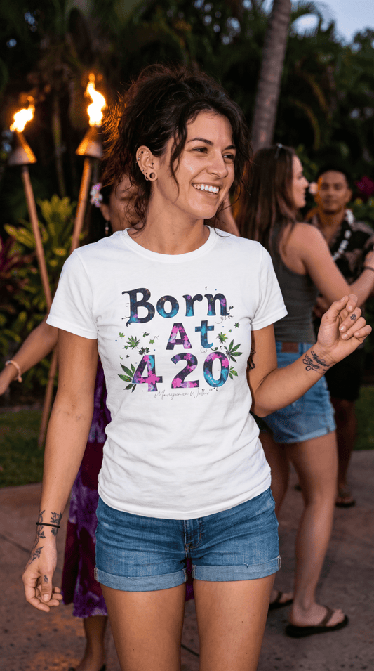 420 Vibes Women's Tee — Born at the Right Time for Easy, Laid-Back Fun - Marijuana Widow