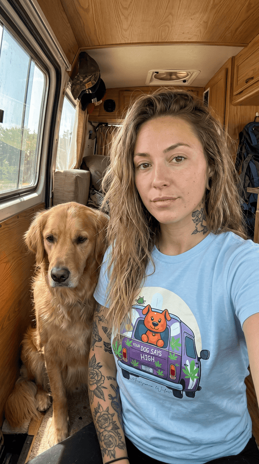 Camper Van High — Your Dog Says High - Purple Van - Women's Tee - Marijuana Widow
