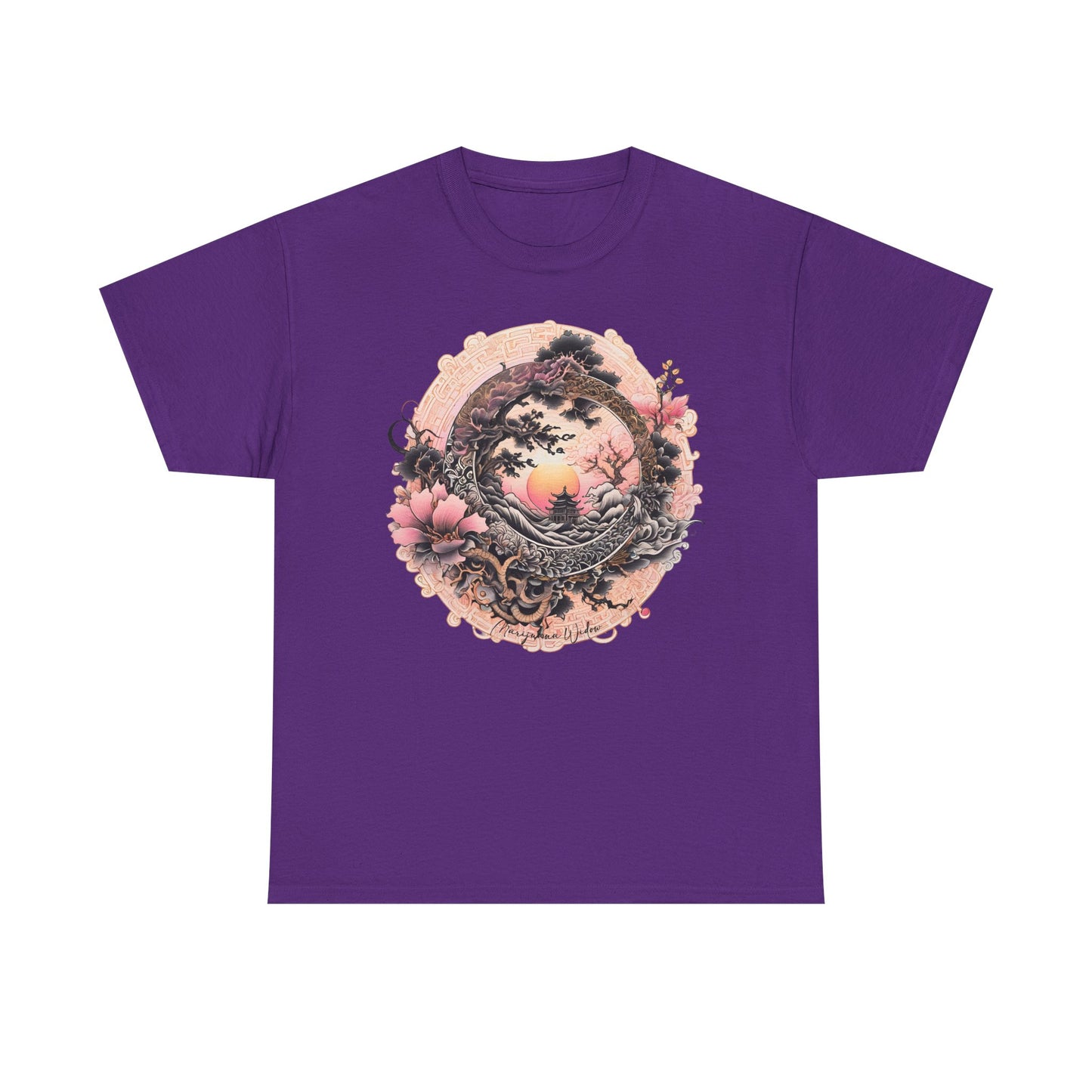 Sunset Pagoda — Vintage Pagoda with Cherry Blossoms - Unisex T-shirt