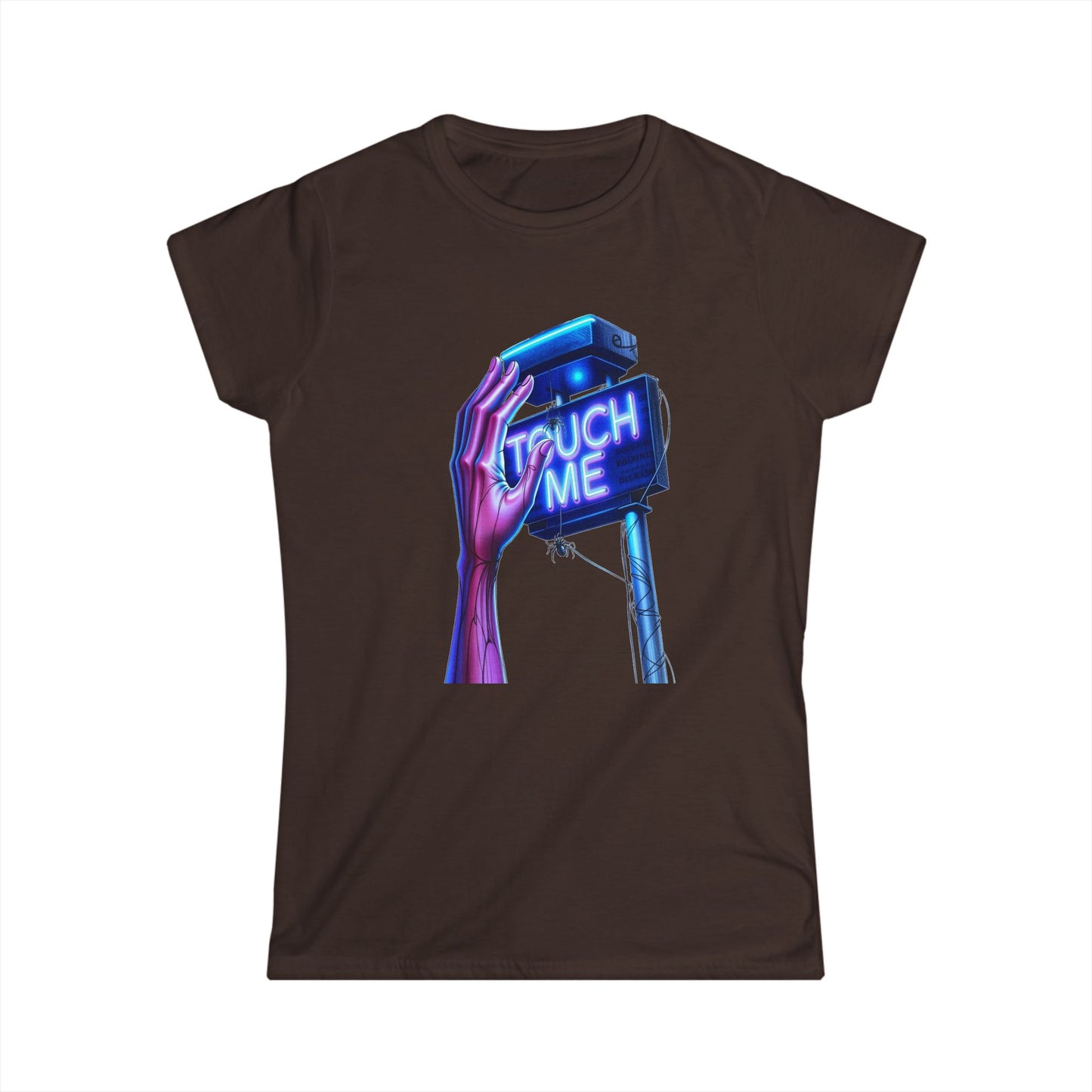 Touch Me - Blue Neon Sign - Women's Softstyle Short-Sleeve T-Shirt