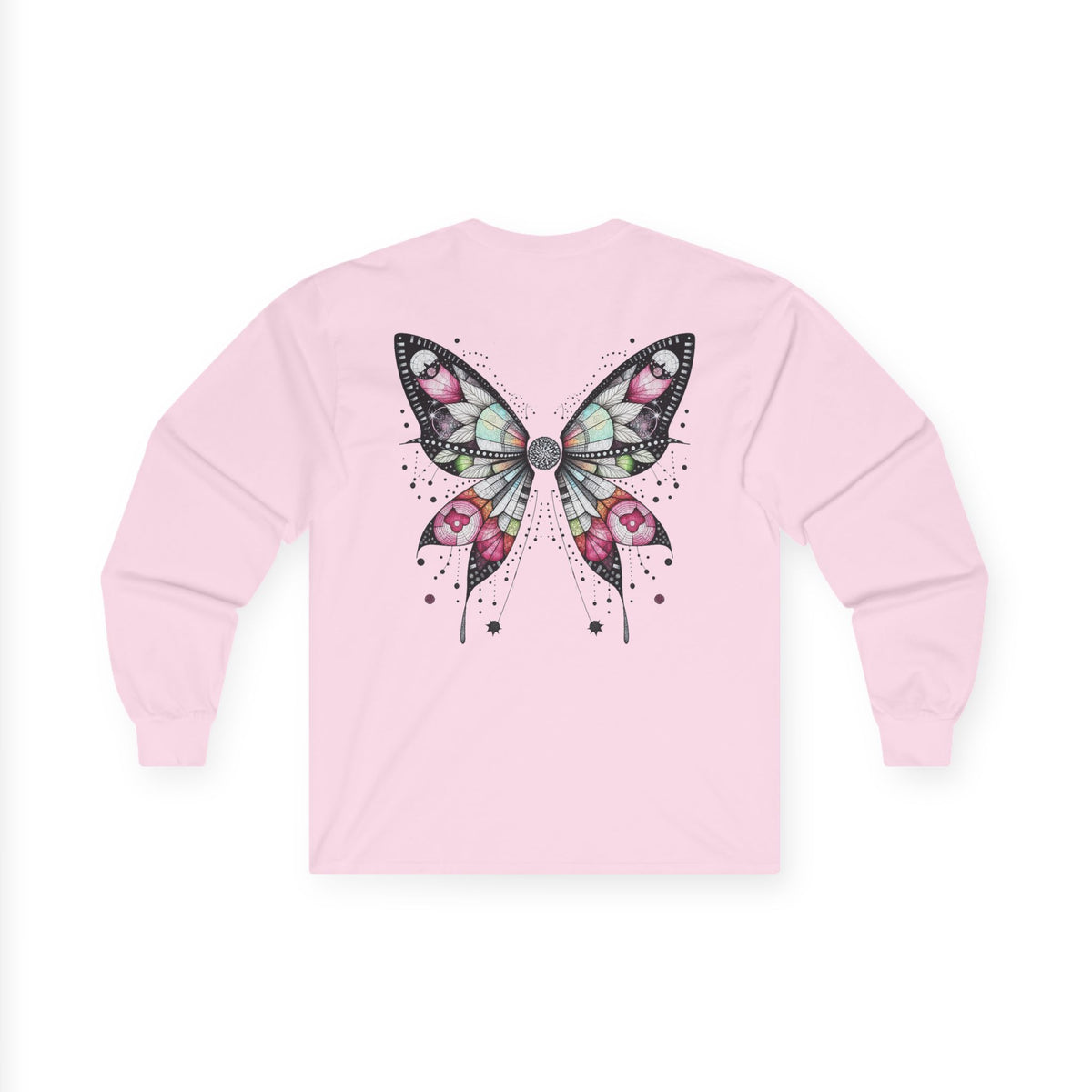 Dripping Ink - Fairy Butterfly Floral Long Sleeve Tee — Watercolor Wings - Front & Back Print Unisex Tee - Marijuana Widow