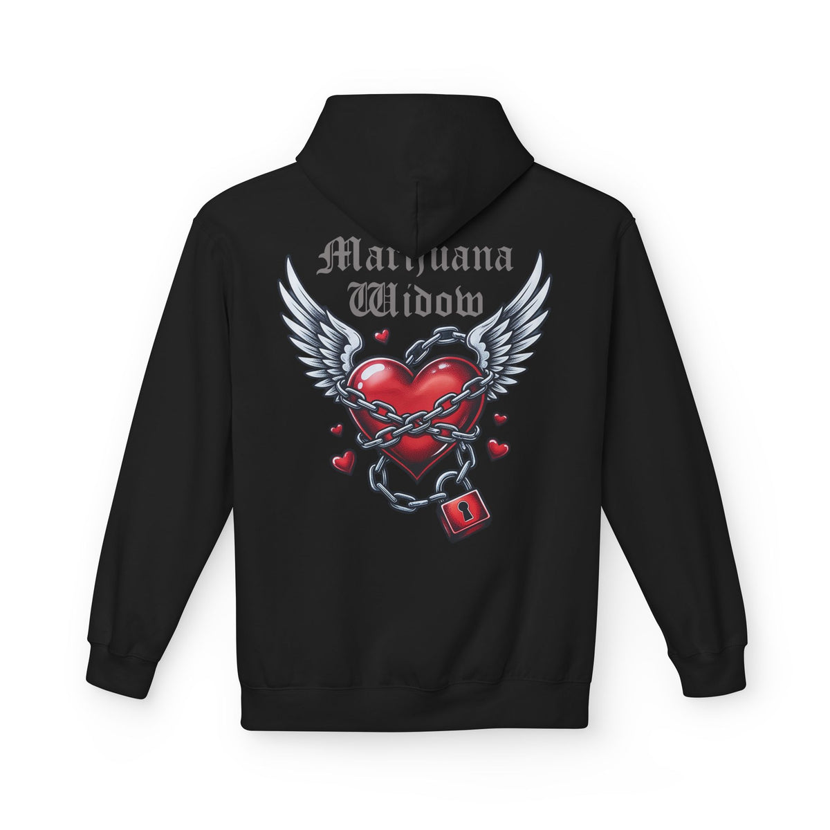 Winged Heart Lock Hoodie — Locked Heart Graphic Pullover Front and Back Graphic - Marijuana Widow