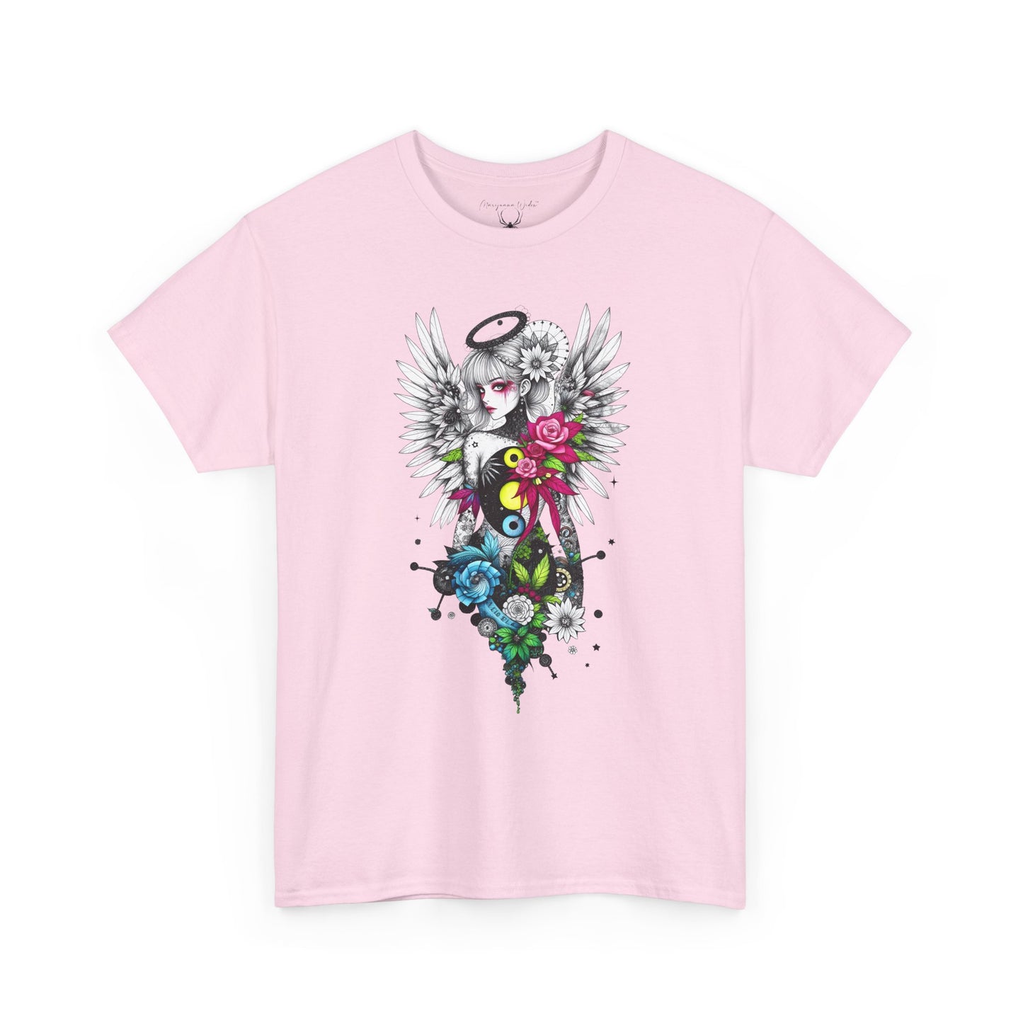 Angel Halo Floral Tee — Gothic Floral Graphic T-Shirt