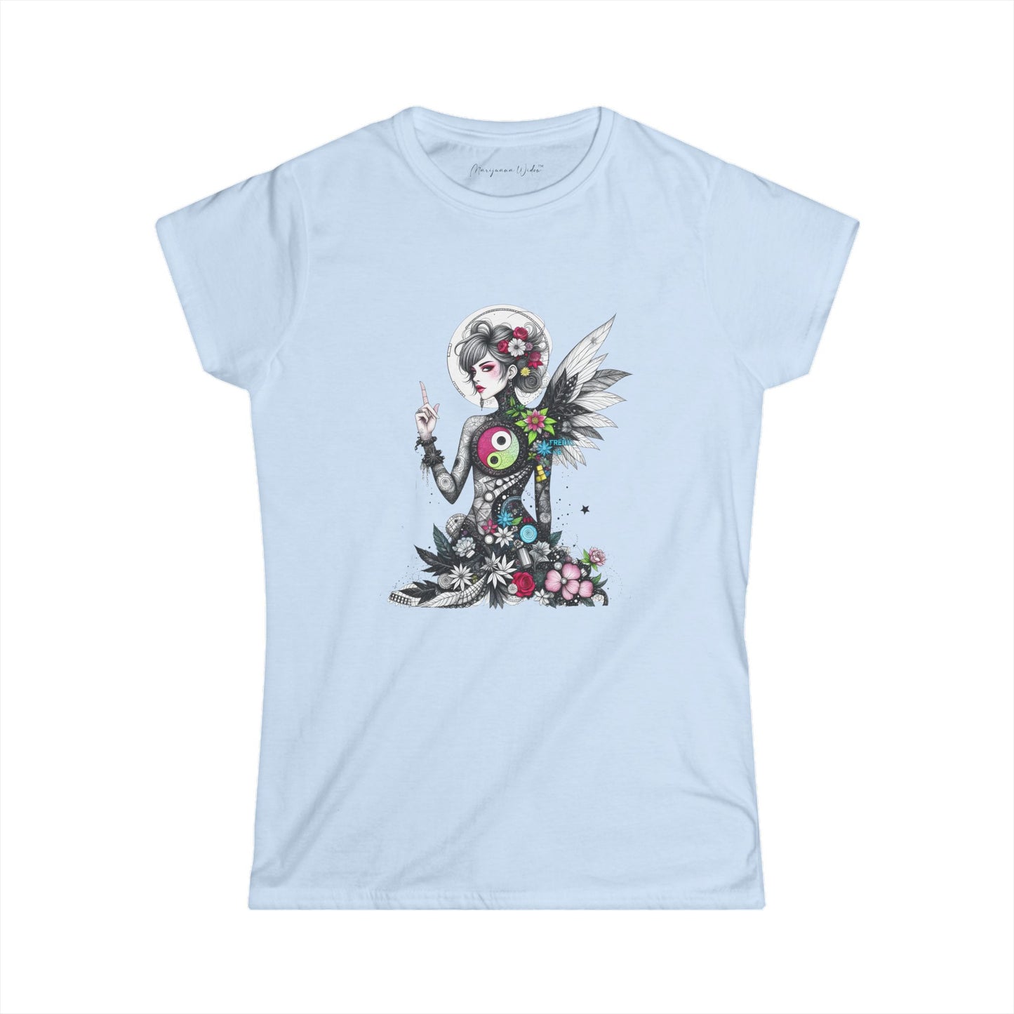 Angel Goddess Ying Yang — Whimsical Botanical Art Women's T-shirt